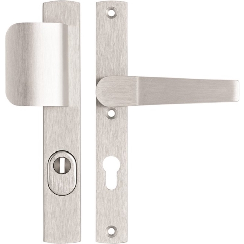 Veiligheidsbeslag Premium smal D-duwer+kruk Arrow PC72 anti-kerntrek/omkeerbaar/242X38x15/alu. gesl. F1/SKG3