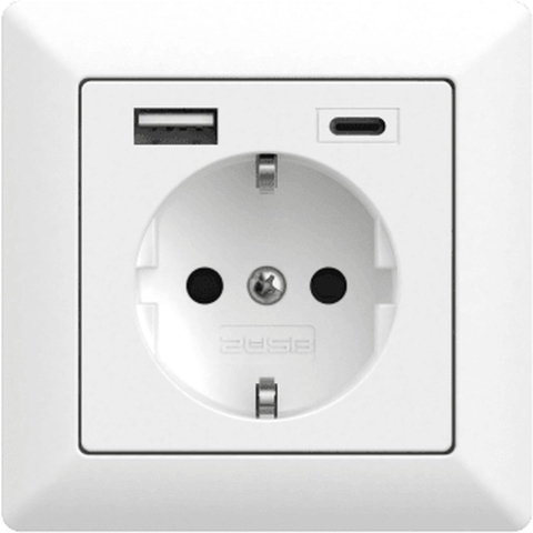 2USB 2U-449511 1-voudig Geaard stopcontact Met USB-laaduitgang, Kinderbeveiliging, VDE IP20 Zuiver wit (RAL 9010)