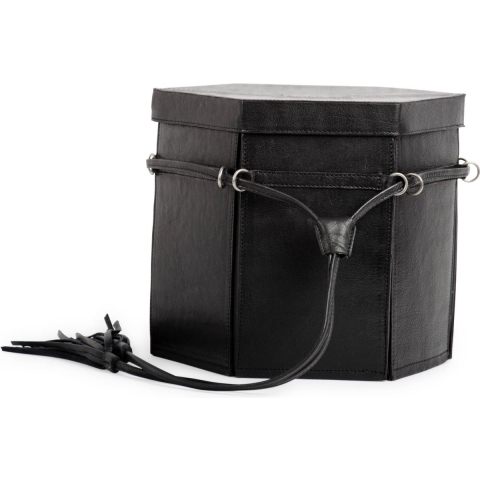 MUUD Evita XL Black - Handgemaakt leren 6 kantige handwerk opbergdoos 22x22x26cm
