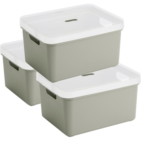 3x Sunware opbergbox/mand 32 liter lichtgroen kunststof met transparante deksel -