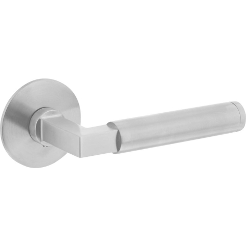 Deurkruk Bau-Stil Vastdraaibaar Geveerd op Ronde Magneet Rozet RVS