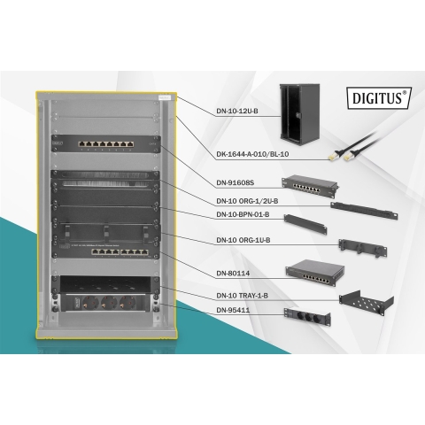 Digitus DN-10-SET-3-B 10inch-patchkast 12 HE Zwart (RAL 9005), Zwart