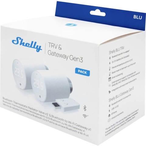 Shelly 2x Blu TRV & Blu Gateway Gen3 Gateway, Radiatorthermostaat Bluetooth Low Energy, WiFi