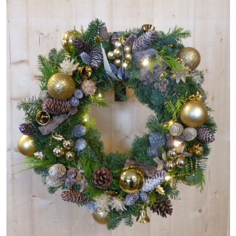 Krans kerstgroen goud circa 40 cm met batterijverlichting - Warentuin natuurlijk