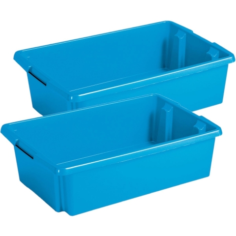 Sunware Opslagbox - 4 stuks - kunststof 30 liter blauw 59 x 39 x 17 cm -