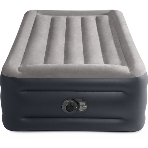 Intex 64132ND Twin Deluxe Pillow Rest 1-Persoons Luchtbed 191x99x42 cm + Ingebouwde Pomp Grijs/Blauw