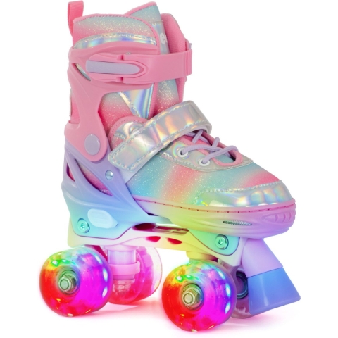 Aventuri Verstelbare Rolschaatsen met lichtjes Roze/Glitter maat 27 30 (XS)