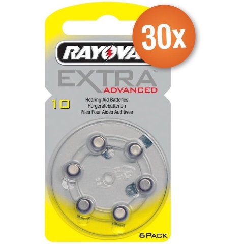 Voordeelpak Rayovac gehoorapparaat batterijen - Type 10 (geel) - 30 x 6 stuks + gratis batterijtester