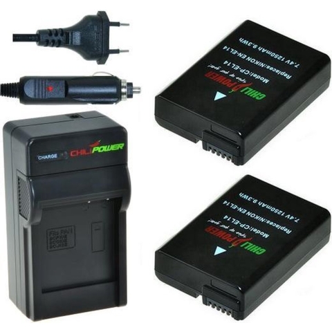 2 x EN-EL14 accu's voor Nikon - inclusief oplader en autolader - Origineel ChiliPower