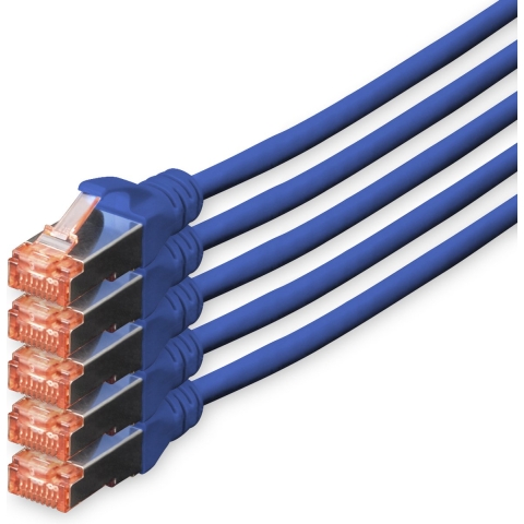 Digitus DK-1644-100-B-5 RJ45 Netwerkkabel, patchkabel CAT 6 S/FTP 10.00 m Blauw Folie afscherming, Afscherming totaal, Afgeschermd, Halogeenvrij, Simplex,