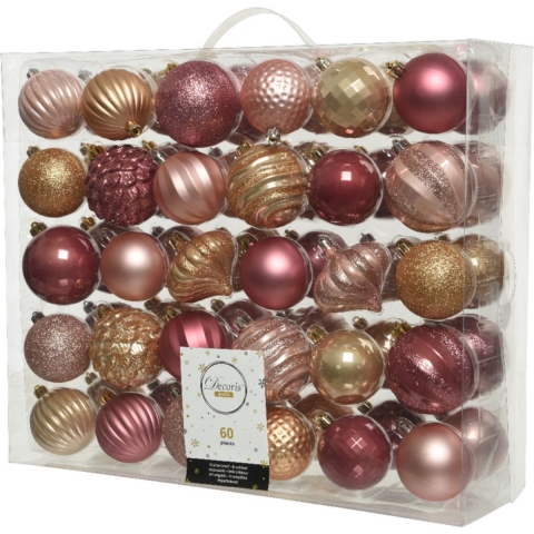 Decoris Onbreekbare Kerstballenset Van 60 Stuks Assorti Blush Pink,