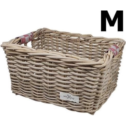 Rieten Fietsmand L Pink Checker grijs