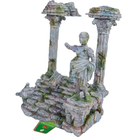 Polyresin ornament Romeinse tempel met beeld grijs 22x17 cm - Gebr. De boon