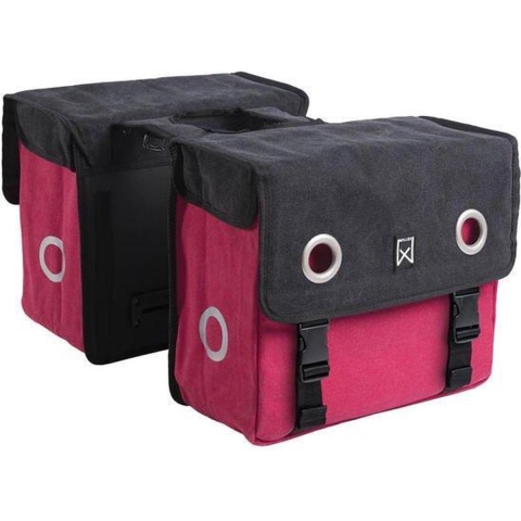Dubbele fietstas Canvas Tas 40L Zwart/paradise red