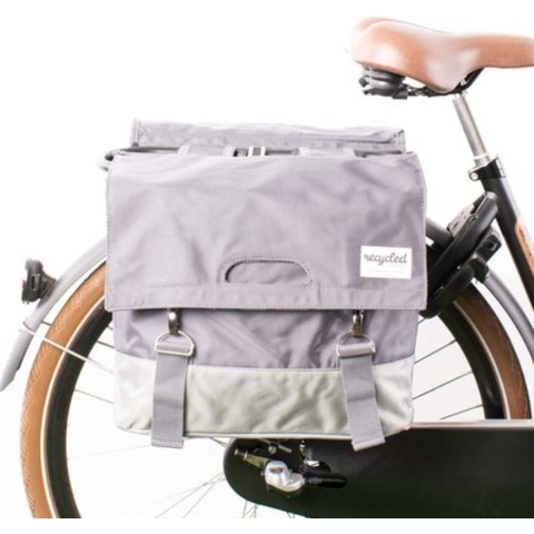 Dubbele fietstas 40L Recycled - Groen/Grijs