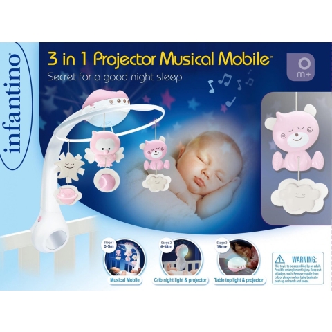 Lichtproject en Muziekmobiel Infantino 3-in-1 Pink