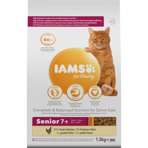 4x Iams Kat Senior Kip 1,5 kg