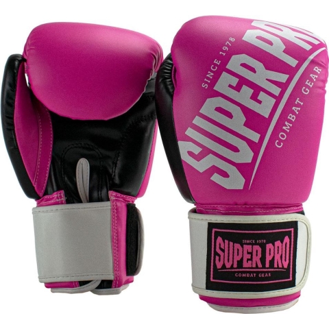 Super Pro Combat Gear Rebel (Kick)Bokshandschoenen - Zwart/Roze/Wit - 8 oz