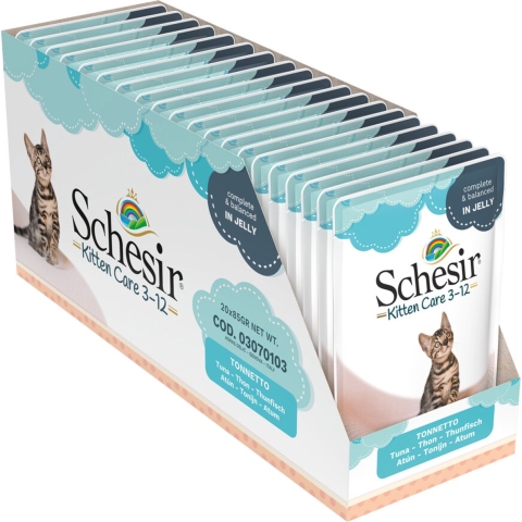 20x Schesir Kattenvoer Kitten 3-13 Tonijn in Gelei 85 gr
