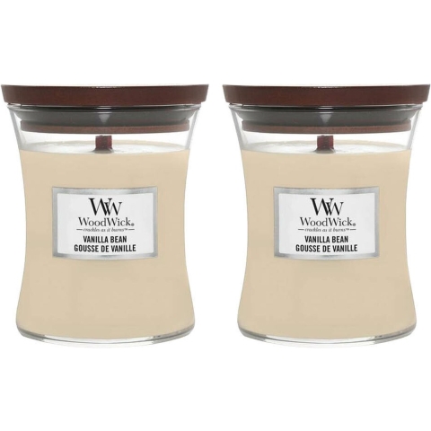 2x WoodWick Geurkaars Medium Vanilla Bean 275 gr