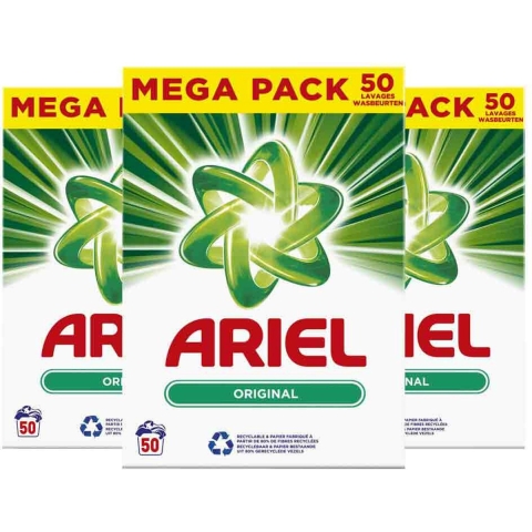 3x Ariel Waspoeder Original 50 Wasbeurten 3 kg