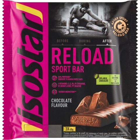 6x Isostar Reload Sportreep Chocolade 3 x 40 gr