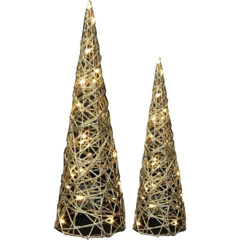LED kegels - kerstboom lampen - 2x st - goud - H60, H80cm - warm wit - timer -