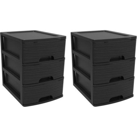 2x stuks ladenkast/bureau organizers zwart A5 3x lades stapelbaar L27 x B36 x H35 cm -