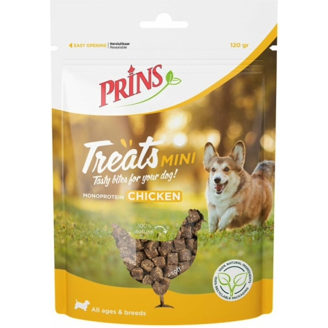 10x Prins Treats Mini Hondensnacks Kip 120 gr