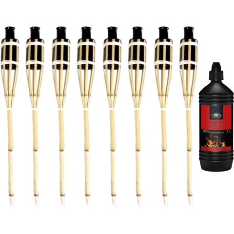 8x stuks Bamboe fakkels safe 60 cm inclusief 1 liter lampenolie/fakkelolie -