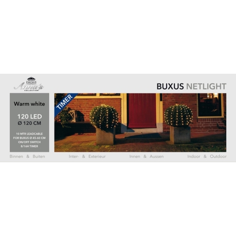2x stuks buxus verlichting lichtnetten met timer 120 lampjes warm wit 120 cm -