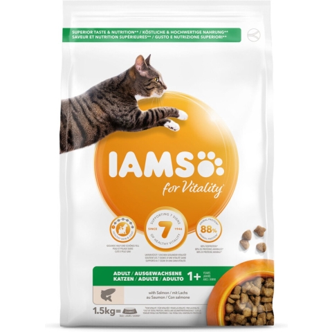 4x Iams Kat Adult Zalm 1,5 kg