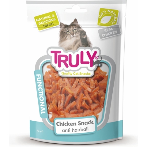 20x Truly Cat Snacks Anti-Haarbal met Kip 50 gr