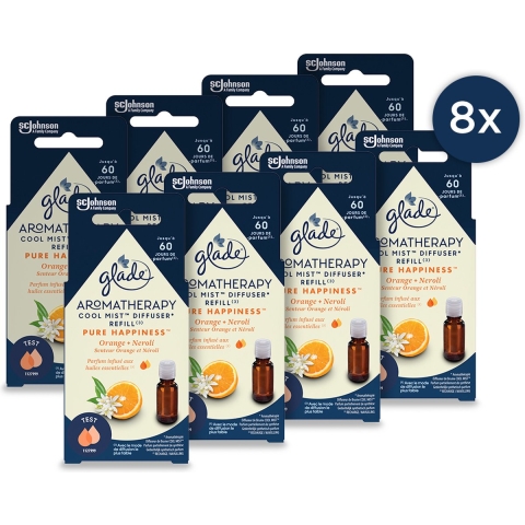 8x Glade Geurverspreider Aromatherapy Cool Mist Navul Pure Happiness 17,4 ml