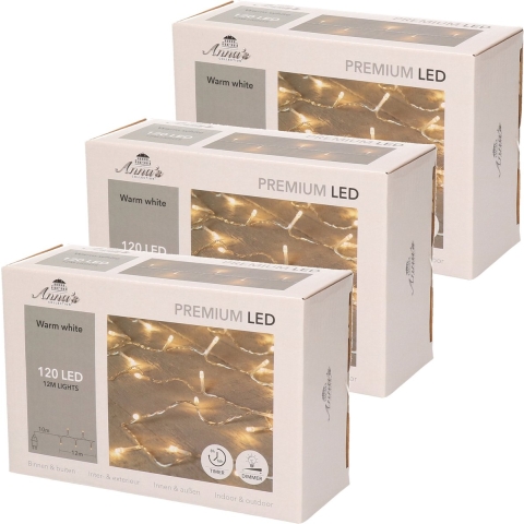 Set van 3x stuks kerstverlichting warm wit 120 leds met dimmer en timer functie 1200 cm -