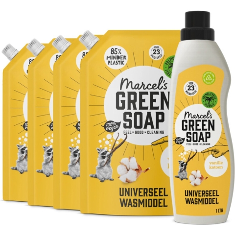 Marcel's Green Soap Wasmiddel Katoen&Vanille 23 Wasbeurten + 4 Navullingen Pakket