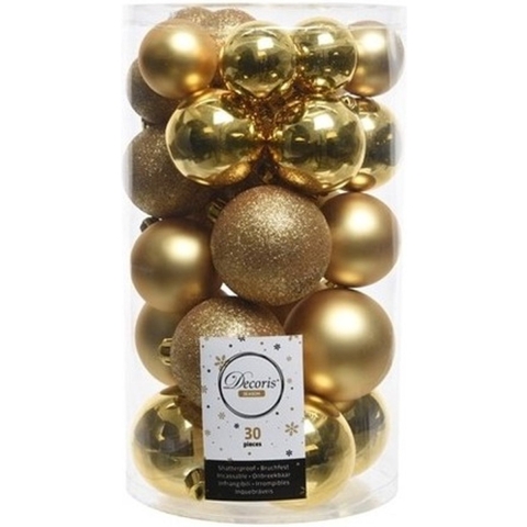 90x Gouden kerstballen 4 - 5 - 6 cm kunststof mat/glans/glitter -