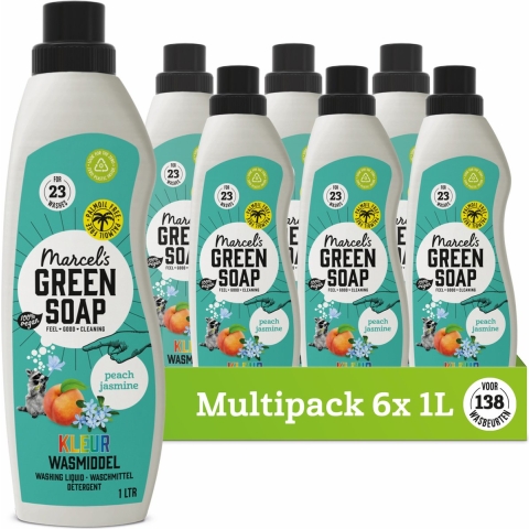 6x Marcel's Green Soap Wasmiddel Kleur Perzik&Jasmijn 23 Wasbeurten 1 liter