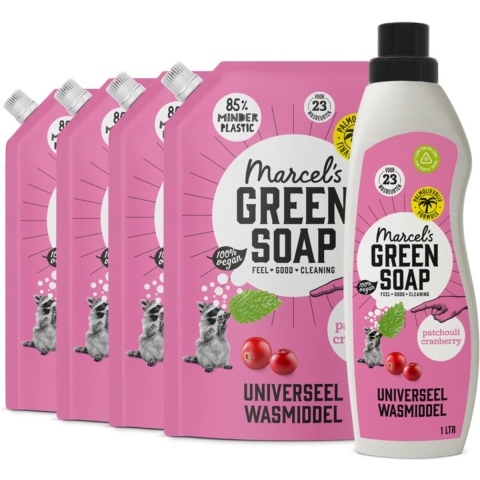 Marcel's Green Soap Wasmiddel Patchouli&Cranberry 23 Wasbeurten + 4 Navullingen Pakket