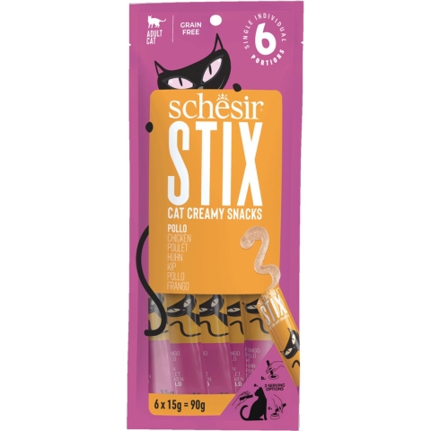 12x Schesir Kattensnack Stix Kip 6 x 15 gr