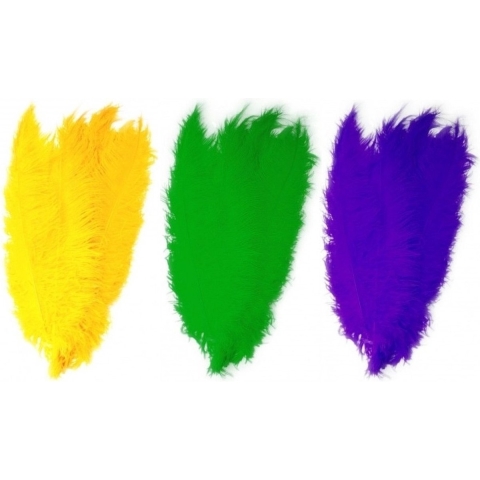 6x stuks grote veer/struisvogelveren 2x groen 2x geel en 2x paars van 50 cm -