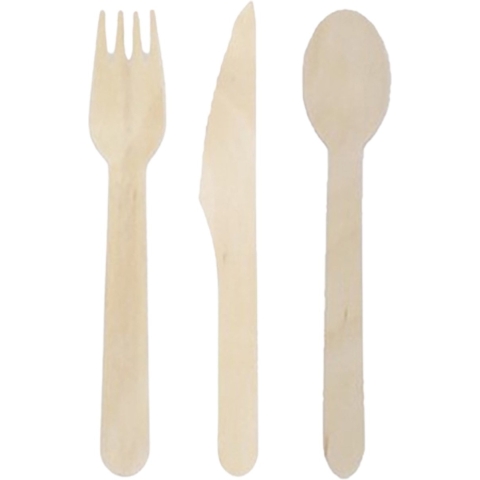 Wegwerp bestek - vorken lepels en messen - 600x stuks - hout -