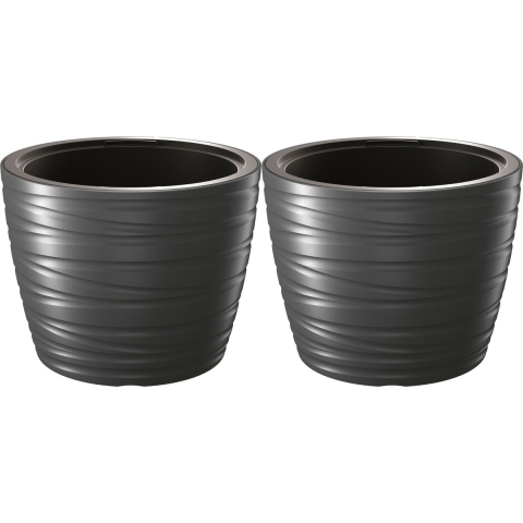 Plantenpot/bloempot Amazing - 2x - buiten/binnen - kunststof - antraciet - D47 x H35 cm -
