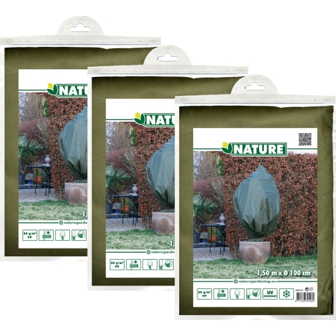 Plantenhoes met trekkoord - 3x stuks - H150 x D100 cm - groen - anti-vorst planten beschermhoes -