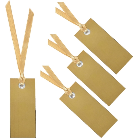 Cadeaulabels met lintje - set 120x stuks - goud - 3 x 7 cm - naam tags -