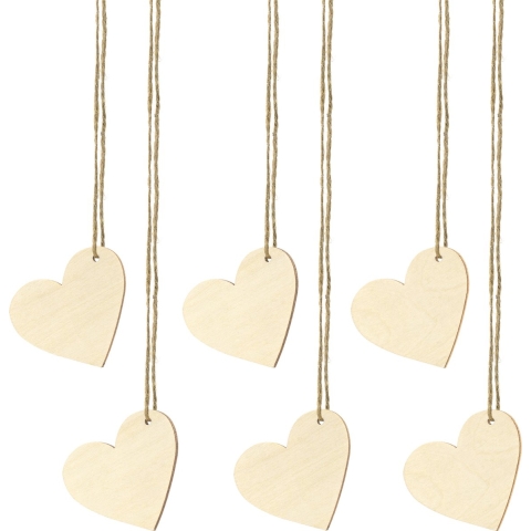 Cadeaulabels houten hartje - set 100x stuks - bruin - 6 x 5 cm - naam tags -