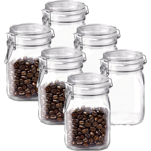 Voorraad/weckpot - 6x - transparant - glas - 16 x 10,6 cm - 1 L - Bormioli Rocco -