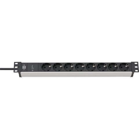 Brennenstuhl 1390007308 Alu-Line 19"Stekkerdoos Met Overspanningsbeveiliging 19.500 A - 8-voudig - 2m - H05VV-F3G1,5