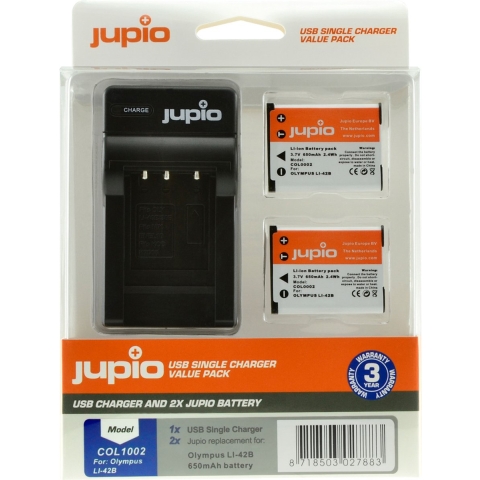 Jupio Kit 2x Li-40B/Li-42B/NP45/D-Li63/EN-EL10 + USB Charger