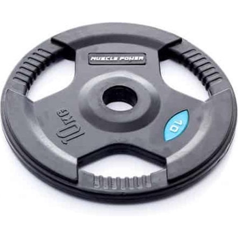 Muscle Power Olympische halterschijf 10 kg, met handgrepen rubber overtrokken 50 mm zwart